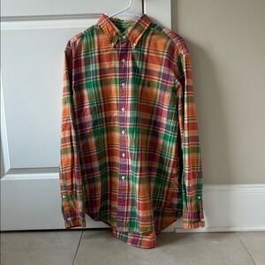 Polo PRL Ralph Lauren Button Down Shirt Plaid Classic Fit Large Orange Green Red